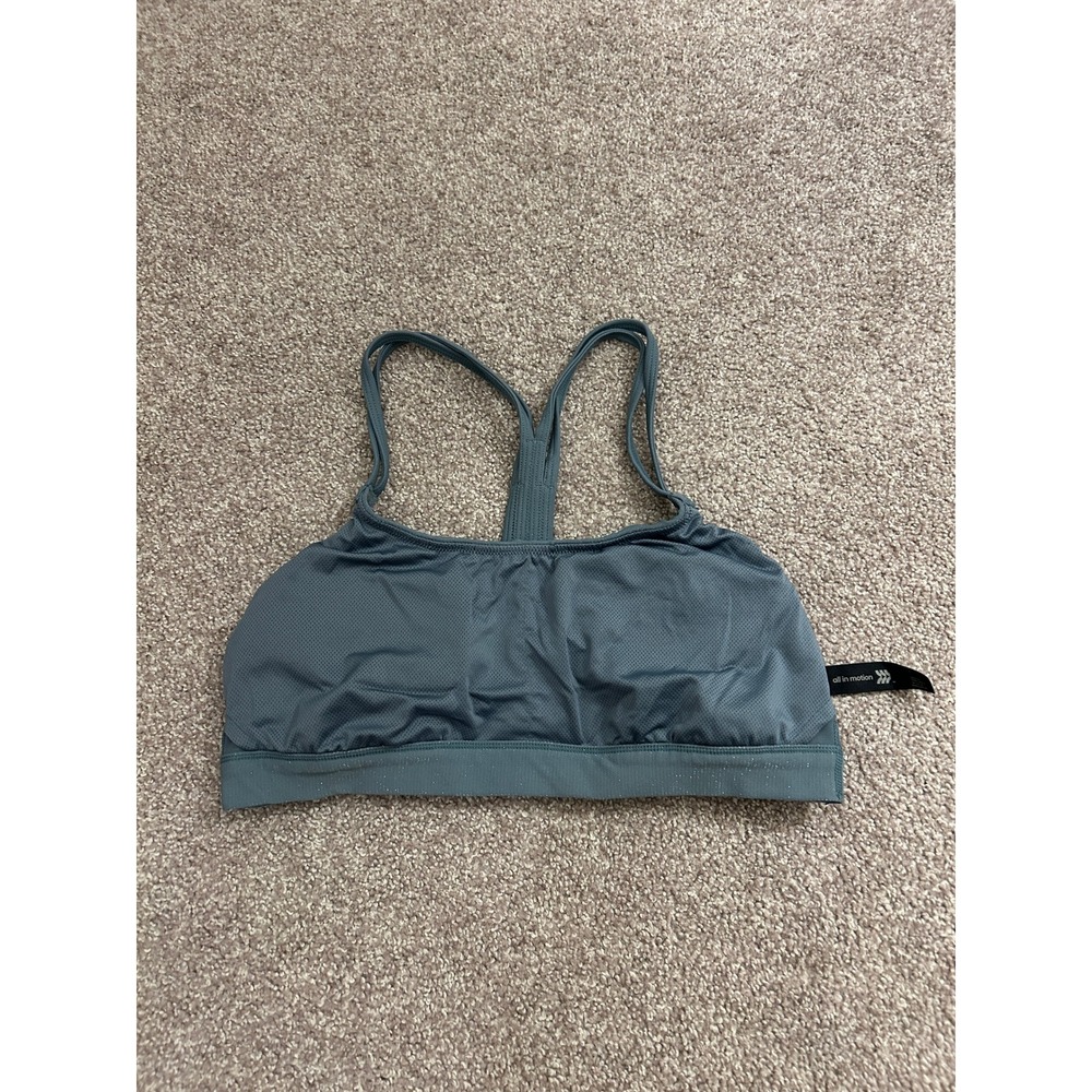 All in Motion Sports Bra Women Large Blue Excellent Metallic Mesh Strappy Back